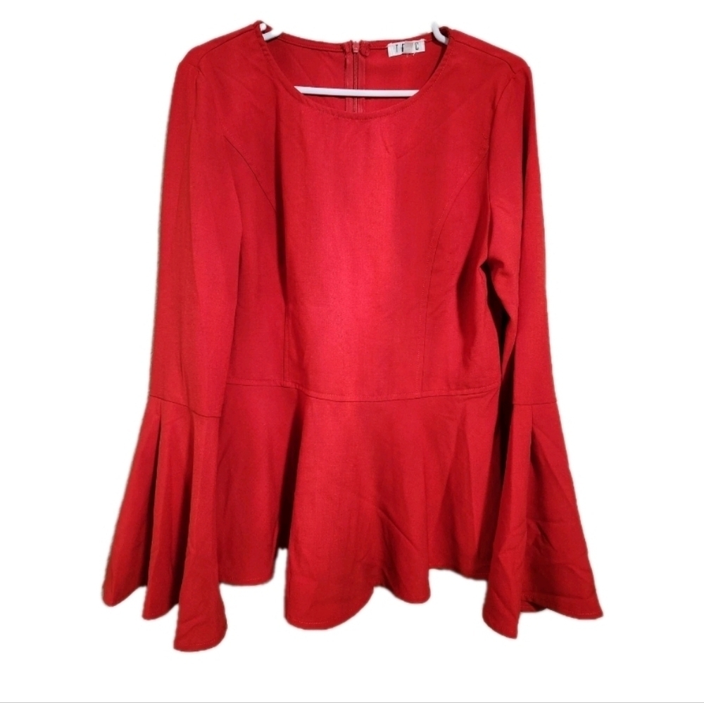 Red Peplum Bell Sleeve Top Size Large